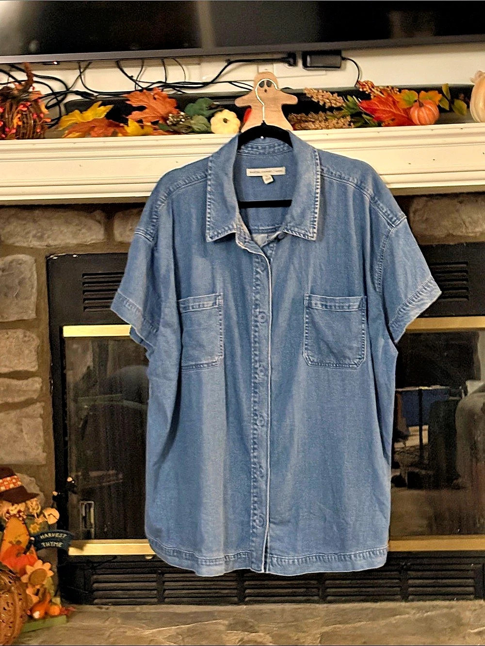 Martha Stewart Denim Button-Front Top Blue Size 3X Like New